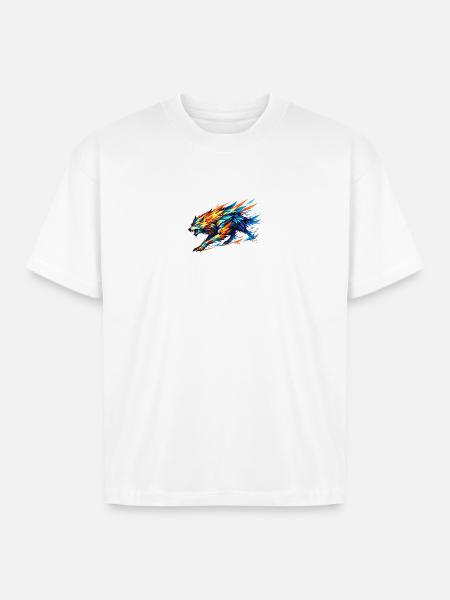 Prism Wolf in Fractal Fur - Boxy Fit Unisex T-Shirt - white