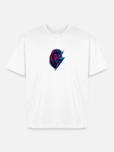 Glitched lion thunderbolt mix - Boxy Fit Unisex T-Shirt - white