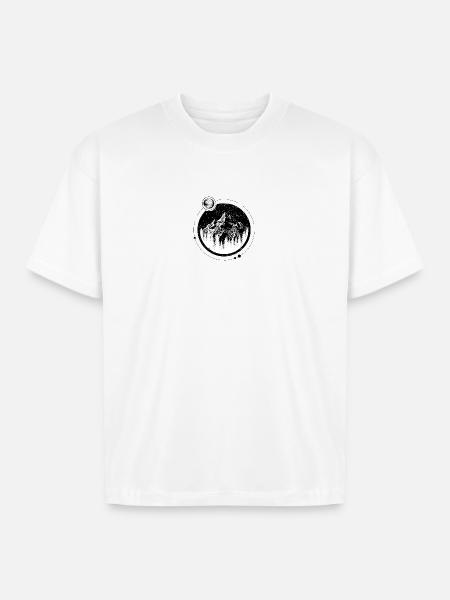 Monochrome Mountain Circle - Boxy Fit Unisex T-Shirt - white