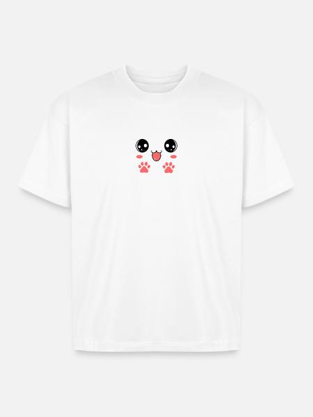 Sweet Smiling Cat Face Paw - Boxy Fit Unisex T-Shirt - white