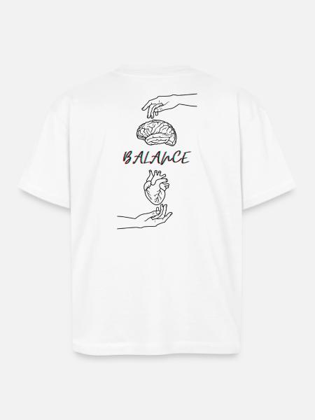The Balance = Brain & Heart - Boxy Fit Unisex T-Shirt - white