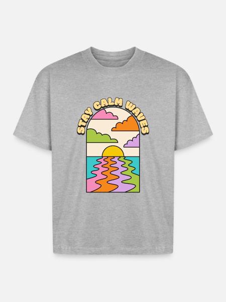 STAY CALM WAVES - Boxy Fit Unisex T-Shirt - heather gray
