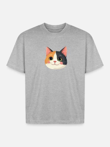 cute cat face - Boxy Fit Unisex T-Shirt - heather gray