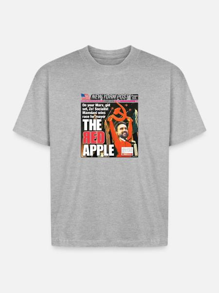 The Red Apple New York Post Zohran Mamdani  - Boxy Fit Unisex T-Shirt - heather gray