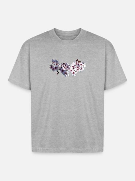 Sprig of Cherry Blossoms - Boxy Fit Unisex T-Shirt - heather gray
