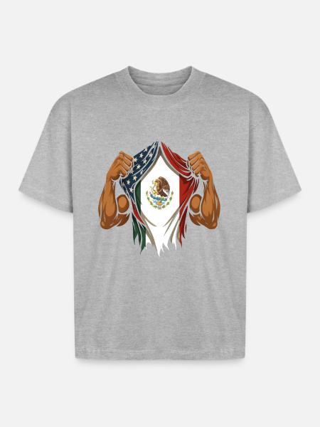 Mexican American Flag Mexican Roots - Boxy Fit Unisex T-Shirt - heather gray