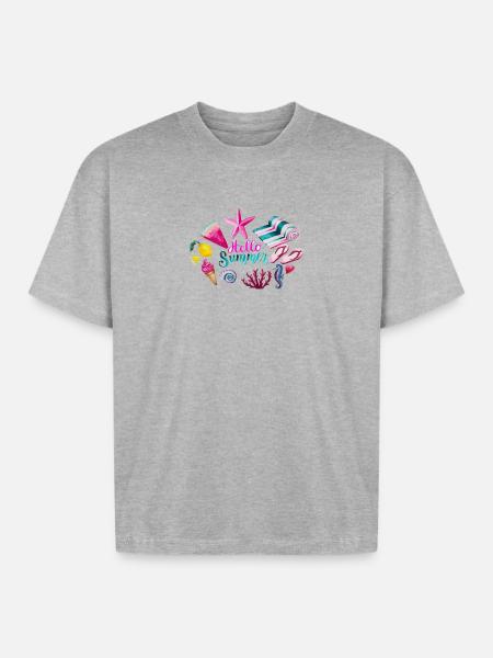 Vibrant Summer Beach Pattern - Boxy Fit Unisex T-Shirt - heather gray