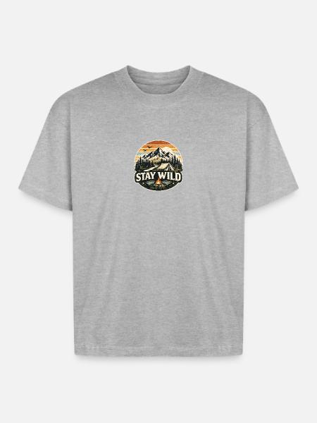 Stay Wild Camp Retro Sunset - Boxy Fit Unisex T-Shirt - heather gray