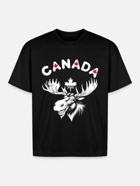 Canadian Moose with Maple Leaf Emblem - Boxy Fit Unisex T-Shirt - black