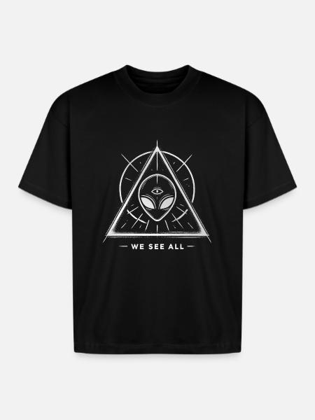 Alien Symbol We See All Cosmic Mystery Tee - Boxy Fit Unisex T-Shirt - black