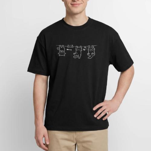 Minimalist Hanging Cats Line Art - Cute Kittens - Boxy Fit Unisex T-Shirt