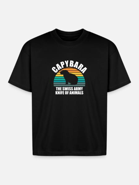 Capybara zoo animal design - Boxy Fit Unisex T-Shirt - black