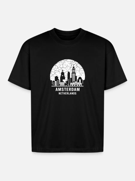 Amsterdam Skyline Silhouette Design - Boxy Fit Unisex T-Shirt - black