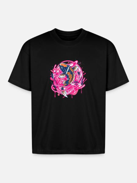 Koi Neon Splash Art - Boxy Fit Unisex T-Shirt - black