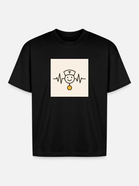 Nurse Heartbeat Smile Badge - Boxy Fit Unisex T-Shirt - black