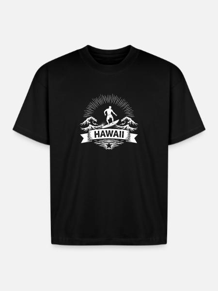 Hawaii Surf Sunburst Emblem - Boxy Fit Unisex T-Shirt - black