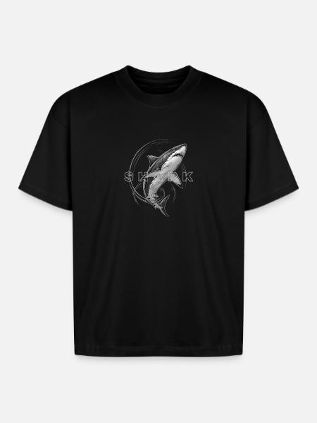 Shark Circle Mono Graphic - Boxy Fit Unisex T-Shirt - black