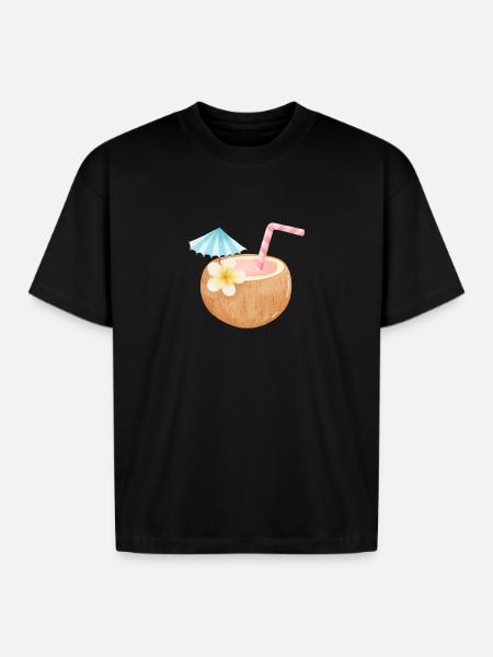 Tropical Coconut Sip - Boxy Fit Unisex T-Shirt - black