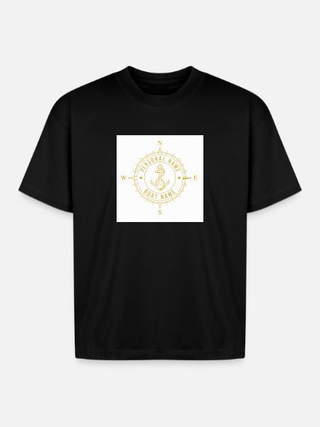 Nautical Compass Anchor Monogram - Boxy Fit Unisex T-Shirt - black