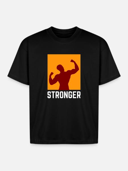 Bold muscular silhouette with Stronger text - Boxy Fit Unisex T-Shirt - black