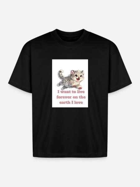 Happy Snow Leopard Design - Boxy Fit Unisex T-Shirt - black