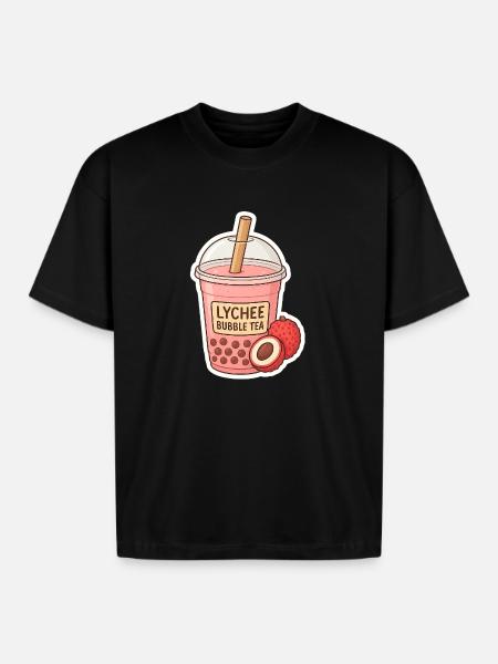 Lychee Bubble Tea Illustration - Boxy Fit Unisex T-Shirt - black