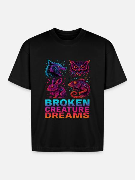 Bizarre Abstract Animals Broken Creatures - Boxy Fit Unisex T-Shirt - black