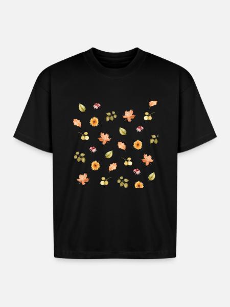Autumn Meadow Floral Scatter - Boxy Fit Unisex T-Shirt - black