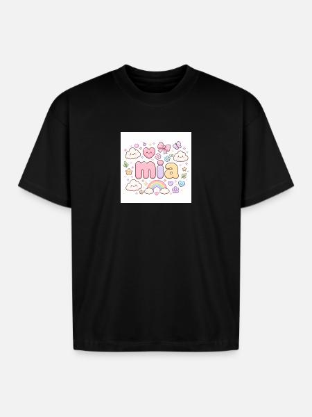Mia Rainbow Cloud Cute Design - Boxy Fit Unisex T-Shirt - black