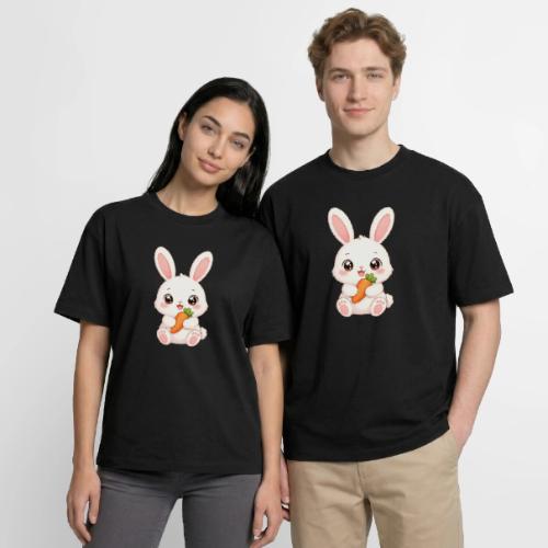 Cute Bunny Rabbit Holding Carrot – Kawaii Easter - Boxy Fit Unisex T-Shirt