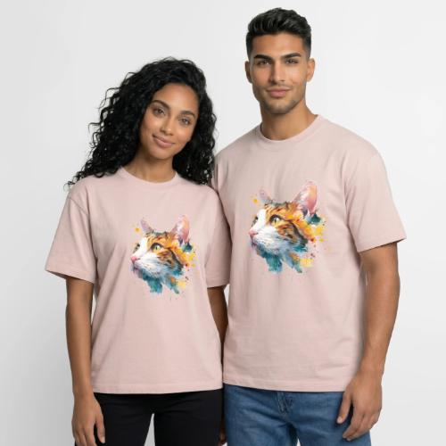 Cat: Feline Ink Burst - Boxy Fit Unisex T-Shirt