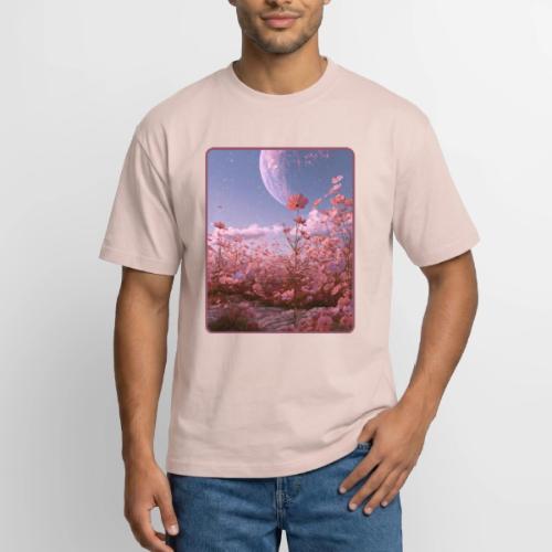 Cosmic Moon & Cosmos Flowers Art - Boxy Fit Unisex T-Shirt