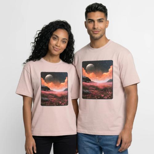 Moonlit Fantasy Flower Landscape - Boxy Fit Unisex T-Shirt
