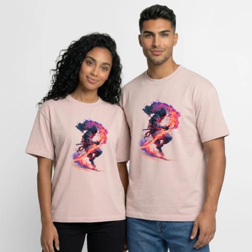 Flaming Ninja Warrior Fantasy Design - Boxy Fit Unisex T-Shirt