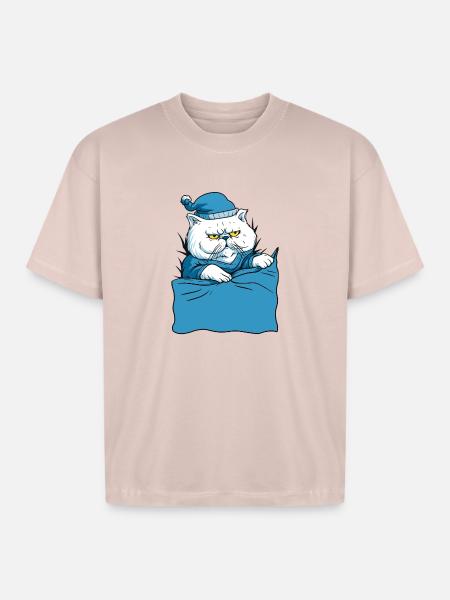Grumpy Blue Pajama Cat - Boxy Fit Unisex T-Shirt - blush pink