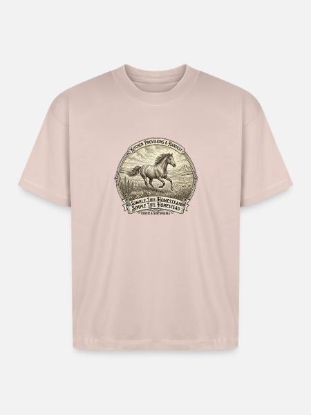Rustic Horse Homestead Emblem - Boxy Fit Unisex T-Shirt - blush pink