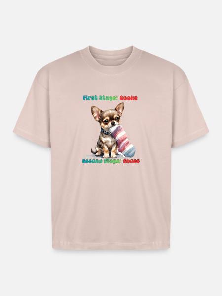 Chihuahua Sock Munching - Boxy Fit Unisex T-Shirt - blush pink 