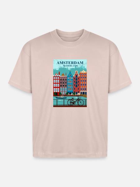 Amsterdam Travel - Boxy Fit Unisex T-Shirt - blush pink 