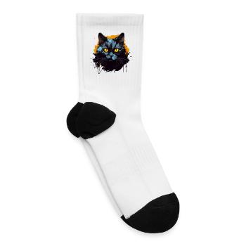 Neon Blue Cat Splash Portrait - Tennis Socks - white - Right