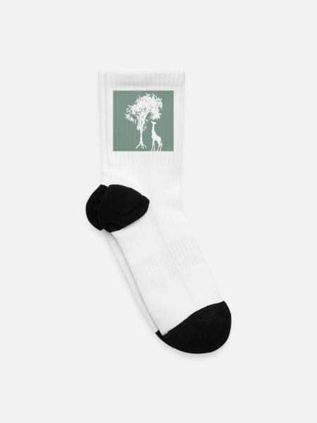 Giraffe Tree Silhouette Nature - Tennis Socks - white