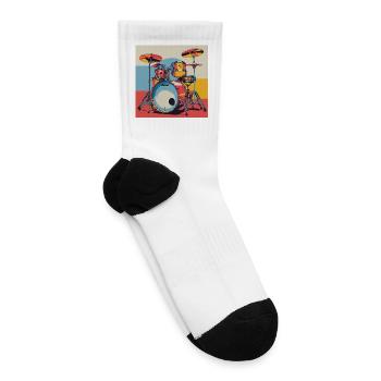 Vibrant Drum Set Illustration - Tennis Socks - white - Right
