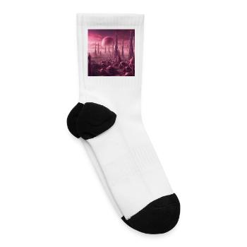 Futuristic Alien Skyline in Pink Hues - Tennis Socks - white - Right