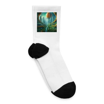 Futuristic Urban Landscape with Alien Sky - Tennis Socks - white - Right