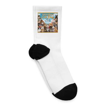International Cat Day Playful Feline Collage - Tennis Socks - white - Right