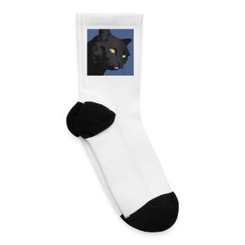 Black Cat Blep - Tennis Socks - white - Right