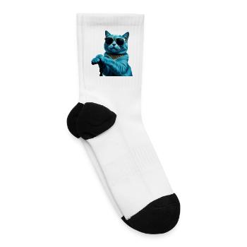 Cool Cat with Sunglasses and Gold Chain - Tennis Socks - white - Right