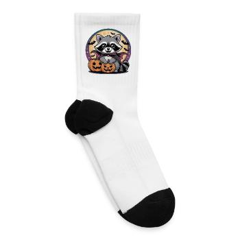 Cute Vampire Raccoon with Pumpkins Halloween - Tennis Socks - white - Right