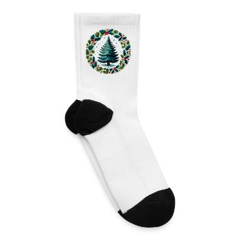 Festive Winter Pine Wreath Design - Tennis Socks - white - Right