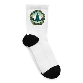 Festive Winter Pine Forest Illustration - Tennis Socks - white - Right