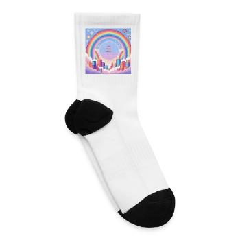 Pixel Rainbow Cityscape Design - Tennis Socks - white - Right